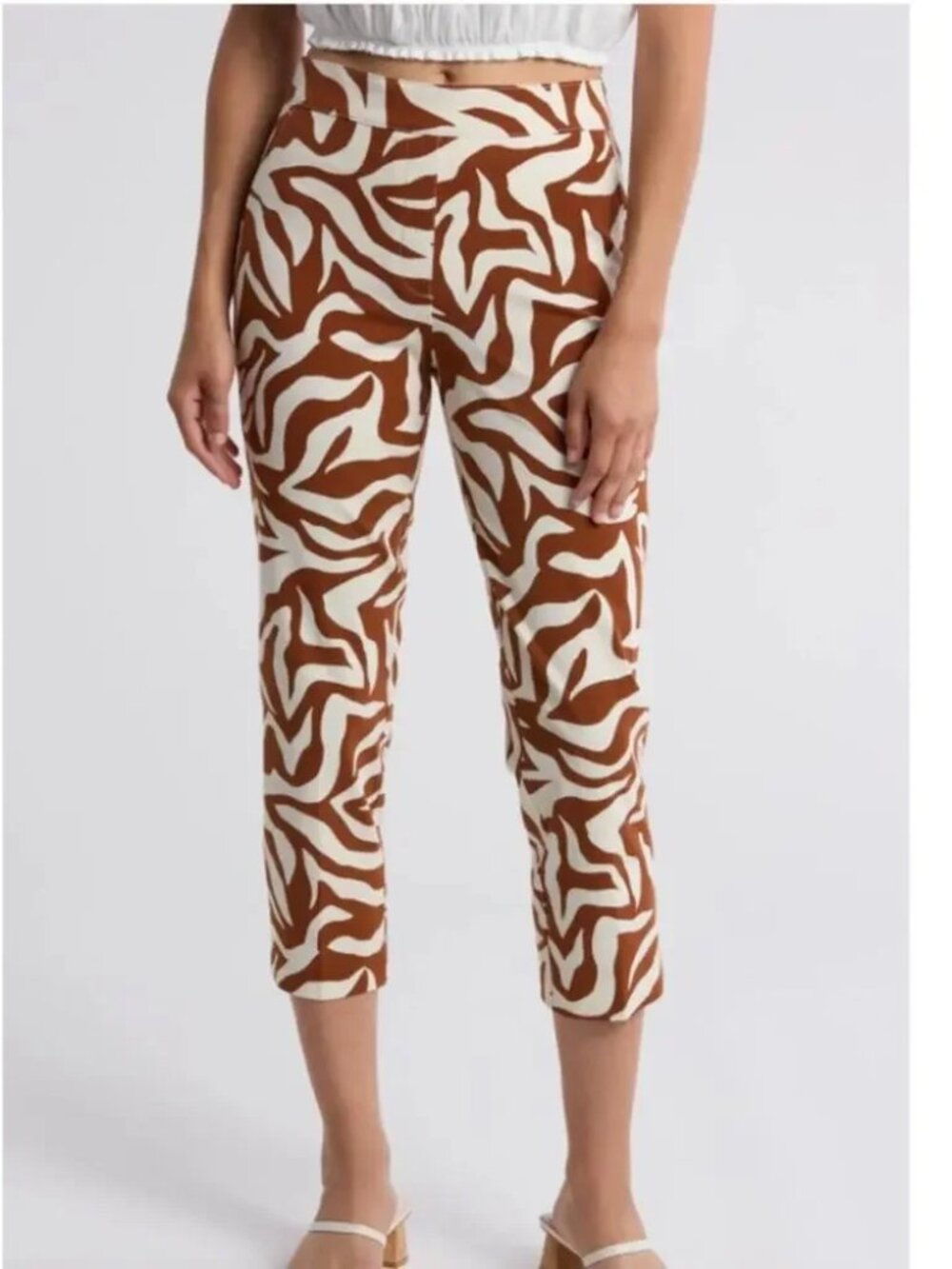 Spanx On The Go Printed Pants Ankle Slim Straight Zebra Stretch Brown Size Large